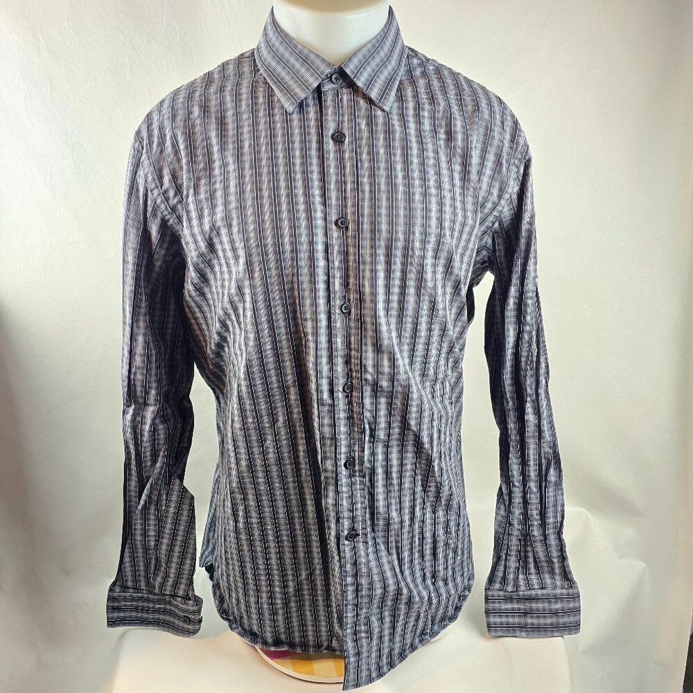 Pronto Uomo Shirt Mens 2XL Grey Button Up Plaid Check Casual Long Sleeve Cotton